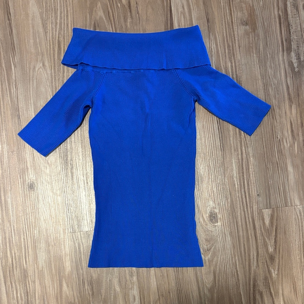 Off-Shoulder Blue Knit Top